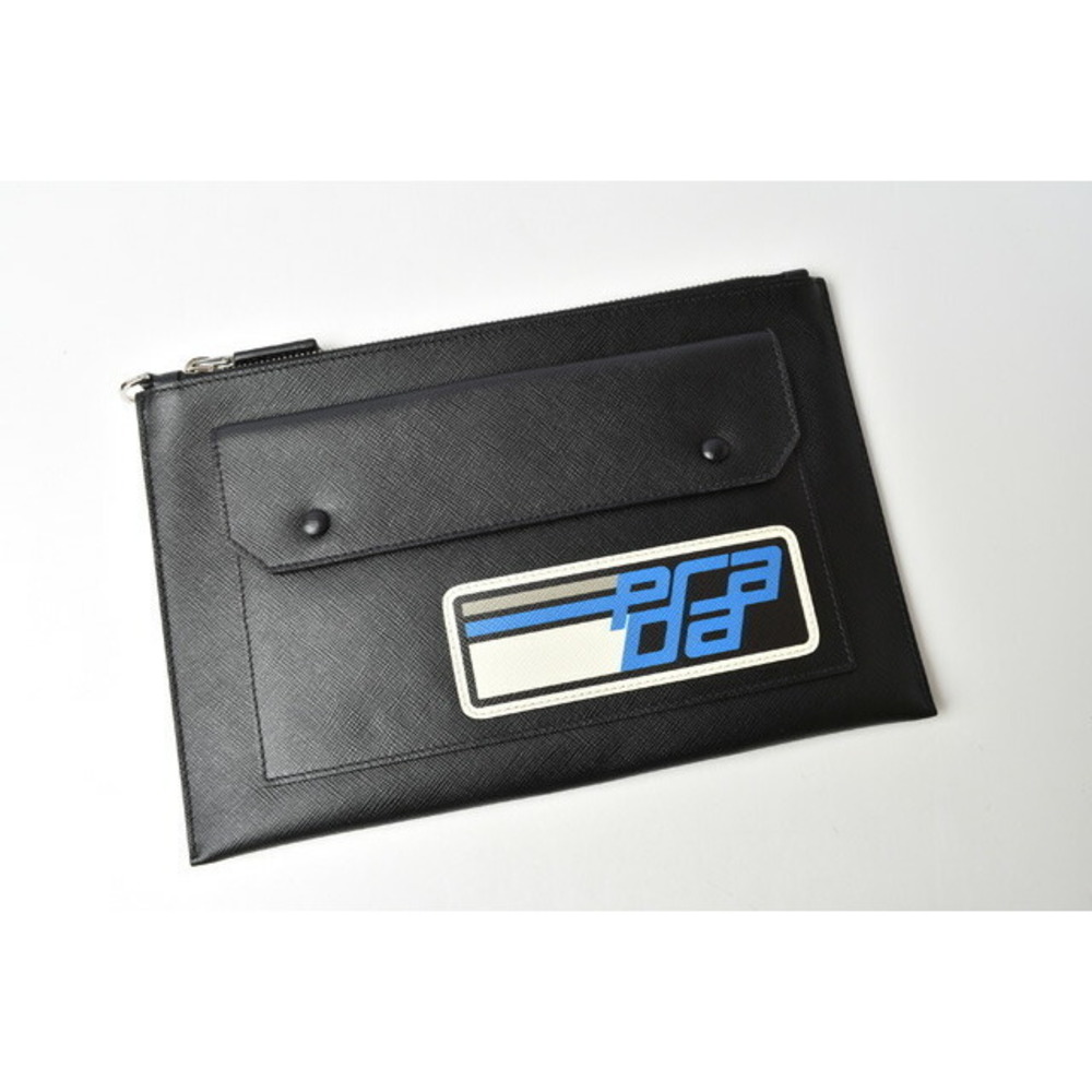 Prada Black Patchwork Pouch Saffiano Bag Clutch - image 1